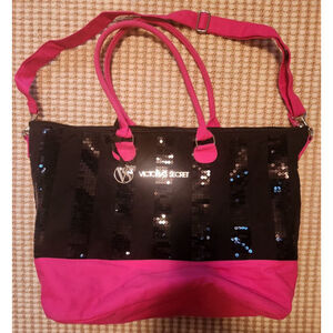 Women's Victoria's Secret Sequin Tote Bag One Size Black Pink